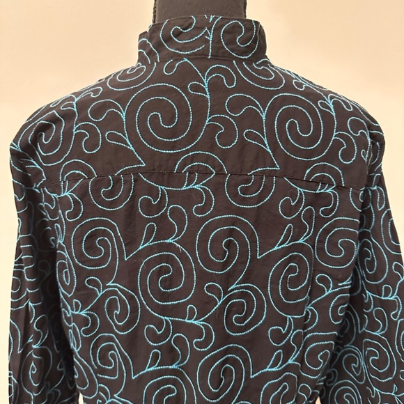 *FOXCROFT* Black x Blue Swirl Fitted Cotton Button Down Size 16 - Picture 5 of 7
